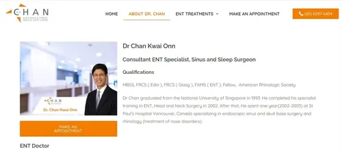 Dr. Chan Kwai Onn -  ENT Specialist Singapore (Credit: Entsinus.com) 