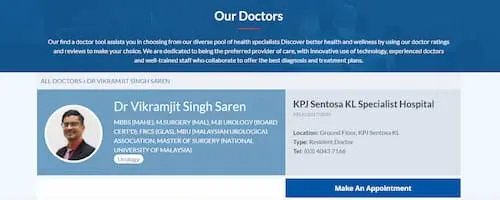 Dr Vikramjit Singh Saren – KPJ Sentosa KL - Urologist Malaysia 