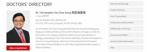  Dr. Christopher Ho Chee Kong - Oriental Melaka Straits Medical Centre - Urologist Malaysia