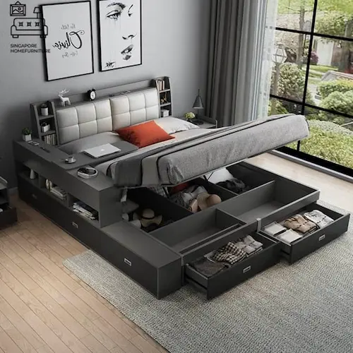 NIVELLES Storage Bed Frame - Storage Beds Singapore 