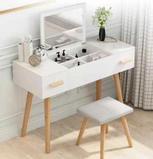 QZXL2 Wooden Dressing Table with Stool - Dresser Singapore (Credit: Lazada)