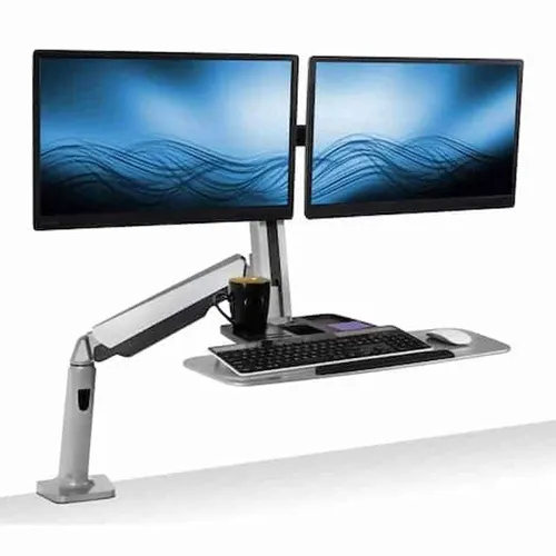 Standing Desk Converter with Height Adjustable Keyboard & Counterbalance Monitor Arm - Standing Desk Singapore (Credit: Amazon)