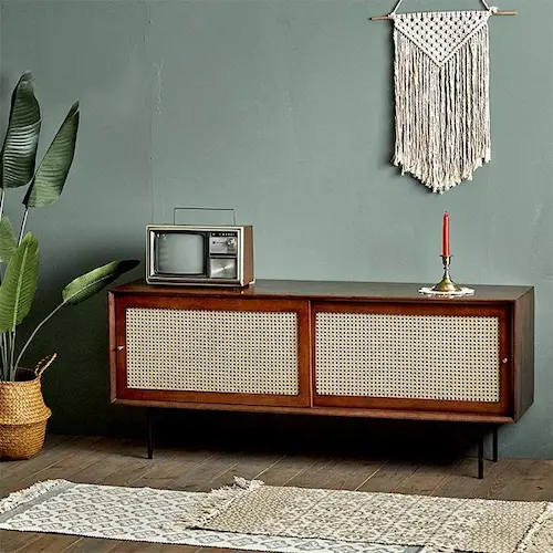 Camille Rattan Wicker Walnut TV Console - TV Console Singapore (Credit: Camille Rattan Wicker Walnut TV Console)